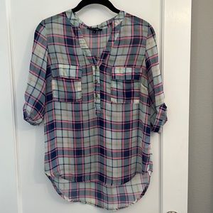 PAPERMOON Talulah Plaid Print Henley Blouse